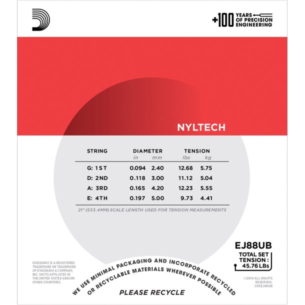 D'Addario EJ88UB Ukulelebas Nyltech